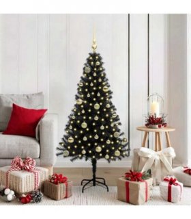 vidaXL Christmas Tree with LED Light Black 150 cm PVC and Steel