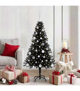 vidaXL Christmas Tree with LED Light Black 150 cm PVC and Steel