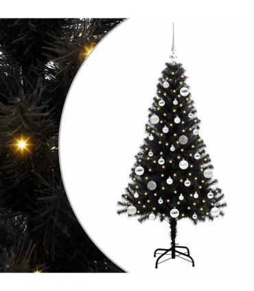 vidaXL Christmas Tree with LED Light Black 150 cm PVC and Steel