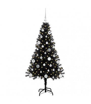 vidaXL Christmas Tree with LED Light Black 150 cm PVC and Steel