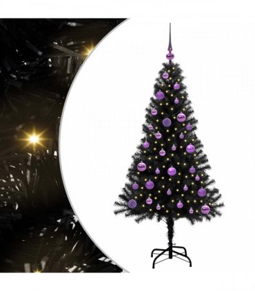 vidaXL Christmas Tree with LED Light Black 150 cm PVC and Steel