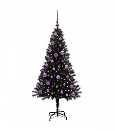 vidaXL Christmas Tree with LED Light Black 150 cm PVC and Steel