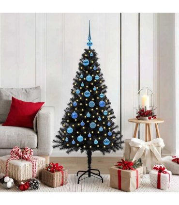 vidaXL Christmas Tree with LED Light Black 150 cm PVC and Steel