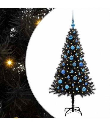 vidaXL Christmas Tree with LED Light Black 150 cm PVC and Steel