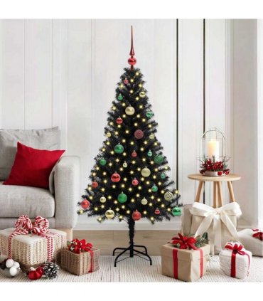 vidaXL Christmas Tree with LED Light Black 150 cm PVC and Steel