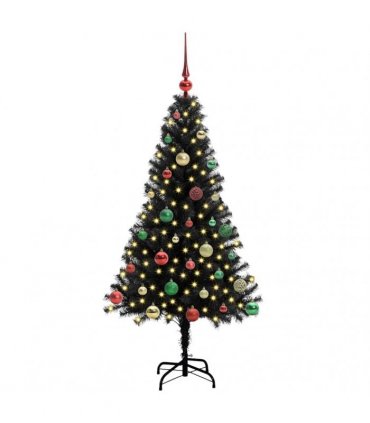 vidaXL Christmas Tree with LED Light Black 150 cm PVC and Steel