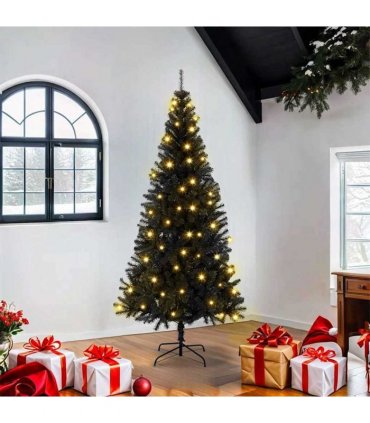 vidaXL Christmas Tree with LED Light Black 180 cm PVC and Steel