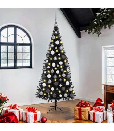 vidaXL Christmas Tree with LED Light Black 180 cm PVC and Steel