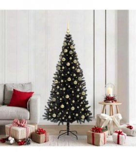 vidaXL Christmas Tree with LED Light Black 180 cm PVC and Steel