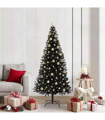 vidaXL Christmas Tree with LED Light Black 180 cm PVC and Steel