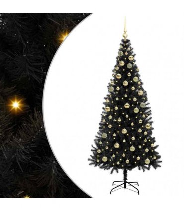 vidaXL Christmas Tree with LED Light Black 180 cm PVC and Steel