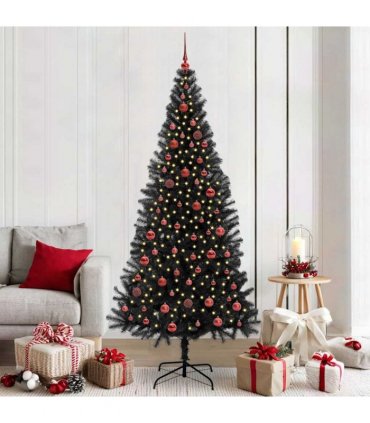 vidaXL Christmas Tree with LED Light Black 210 cm PVC and Steel