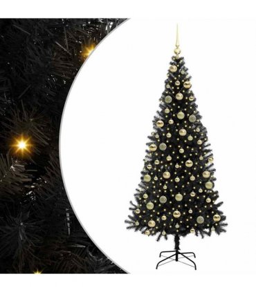 vidaXL Christmas Tree with LED Light Black 210 cm PVC and Steel