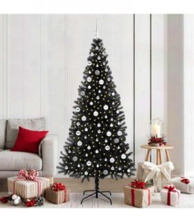 vidaXL Christmas Tree with LED Light Black 210 cm PVC and Steel