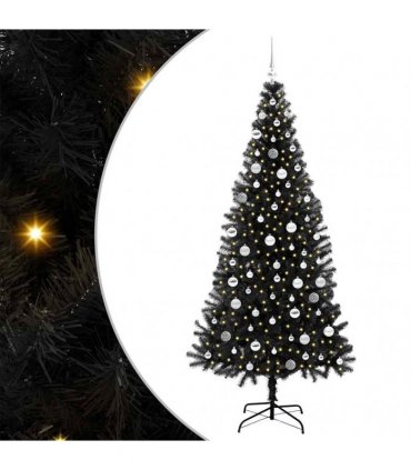vidaXL Christmas Tree with LED Light Black 210 cm PVC and Steel