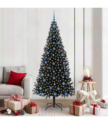 vidaXL Christmas Tree with LED Light Black 210 cm PVC and Steel