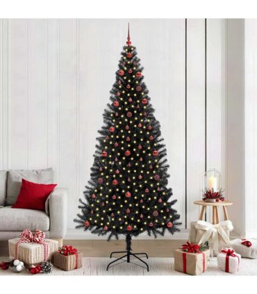 vidaXL Christmas Tree with LED Light Black 240 cm PVC and Steel