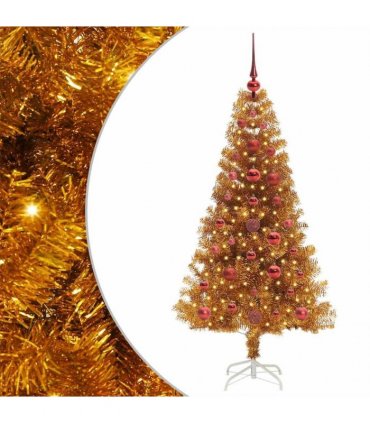 vidaXL Christmas Tree with LED Light Gold 120 cm PET and Steel