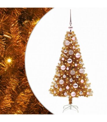 vidaXL Christmas Tree with LED Light Gold 120 cm PET and Steel