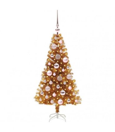 vidaXL Christmas Tree with LED Light Gold 120 cm PET and Steel