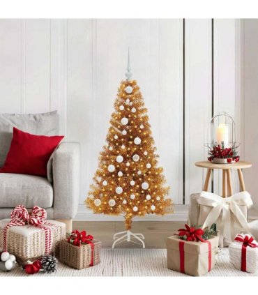vidaXL Christmas Tree with LED Light Gold 120 cm PET and Steel