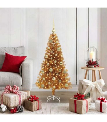 vidaXL Christmas Tree with LED Light Gold 120 cm PET and Steel