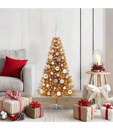 vidaXL Christmas Tree with LED Light Gold 120 cm PET and Steel