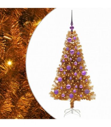 vidaXL Christmas Tree with LED Light Gold 120 cm PET and Steel