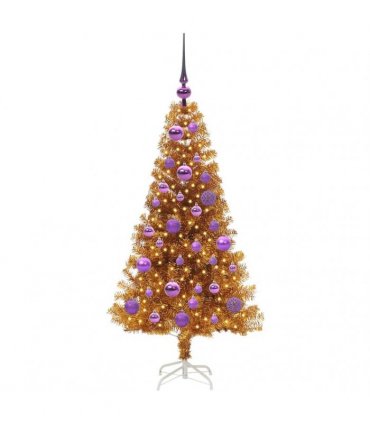 vidaXL Christmas Tree with LED Light Gold 120 cm PET and Steel