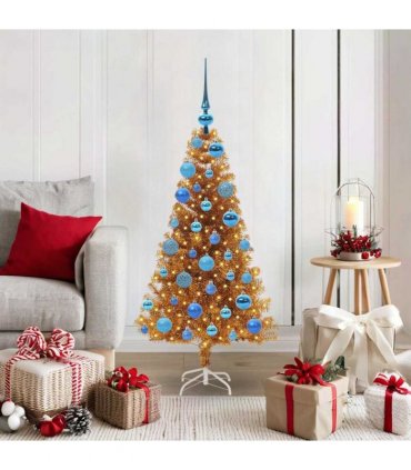 vidaXL Christmas Tree with LED Light Gold 120 cm PET and Steel