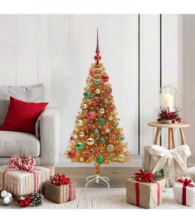 vidaXL Christmas Tree with LED Light Gold 120 cm PET and Steel