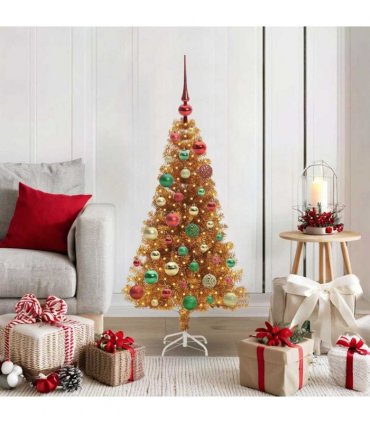 vidaXL Christmas Tree with LED Light Gold 120 cm PET and Steel