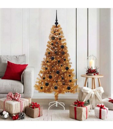 vidaXL Christmas Tree with LED Light Gold 150 cm PET and Steel