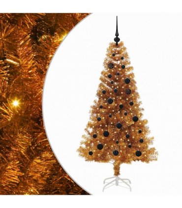 vidaXL Christmas Tree with LED Light Gold 150 cm PET and Steel