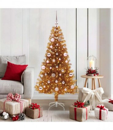vidaXL Christmas Tree with LED Light Gold 150 cm PET and Steel