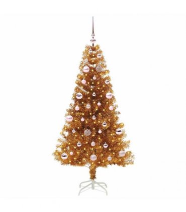 vidaXL Christmas Tree with LED Light Gold 150 cm PET and Steel