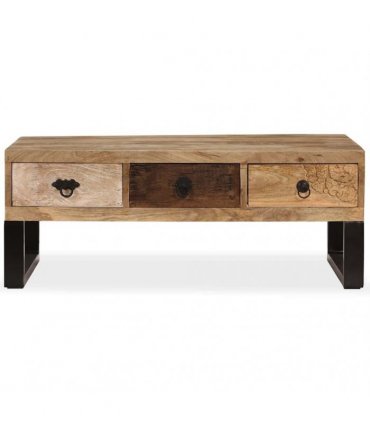 vidaXL Coffee Table with 3 Drawers Solid Mango Wood 90x50x35 cm