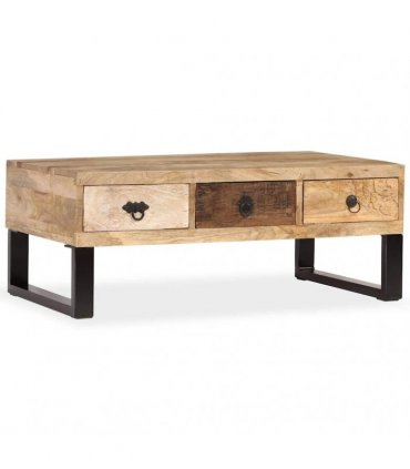 vidaXL Coffee Table with 3 Drawers Solid Mango Wood 90x50x35 cm