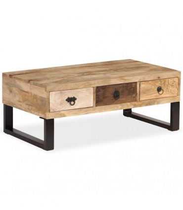 vidaXL Coffee Table with 3 Drawers Solid Mango Wood 90x50x35 cm