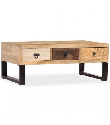 vidaXL Coffee Table with 3 Drawers Solid Mango Wood 90x50x35 cm