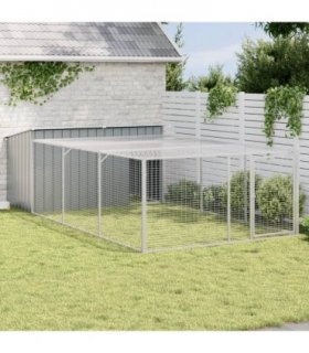 vidaXL Dog House with Run Anthracite 197x396x110 cm Galvanised Steel