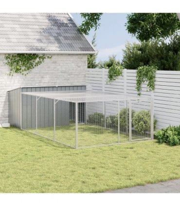 vidaXL Dog House with Run Anthracite 197x396x110 cm Galvanised Steel