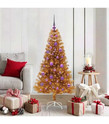 vidaXL Christmas Tree with LED Light Gold 150 cm PET and Steel