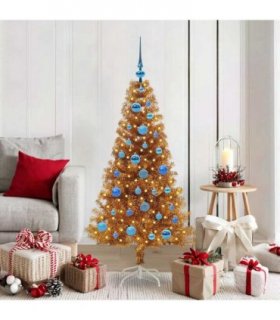 vidaXL Christmas Tree with LED Light Gold 150 cm PET and Steel