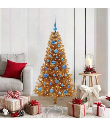 vidaXL Christmas Tree with LED Light Gold 150 cm PET and Steel