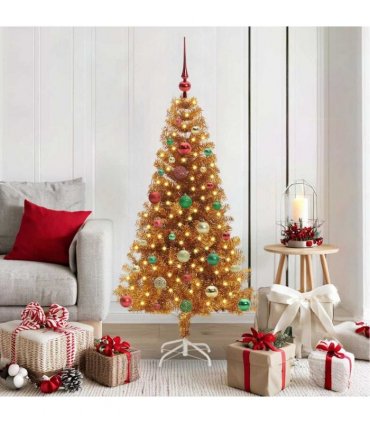 vidaXL Christmas Tree with LED Light Gold 150 cm PET and Steel