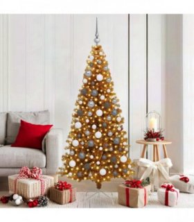 vidaXL Christmas Tree with LED Light Gold 180 cm PET and Steel