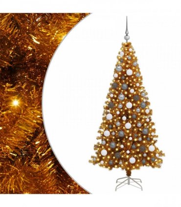 vidaXL Christmas Tree with LED Light Gold 180 cm PET and Steel