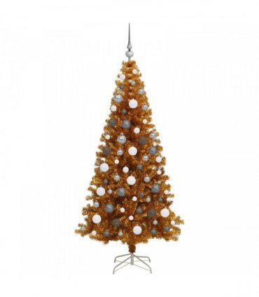 vidaXL Christmas Tree with LED Light Gold 180 cm PET and Steel