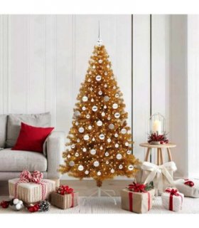 vidaXL Christmas Tree with LED Light Gold 180 cm PET and Steel